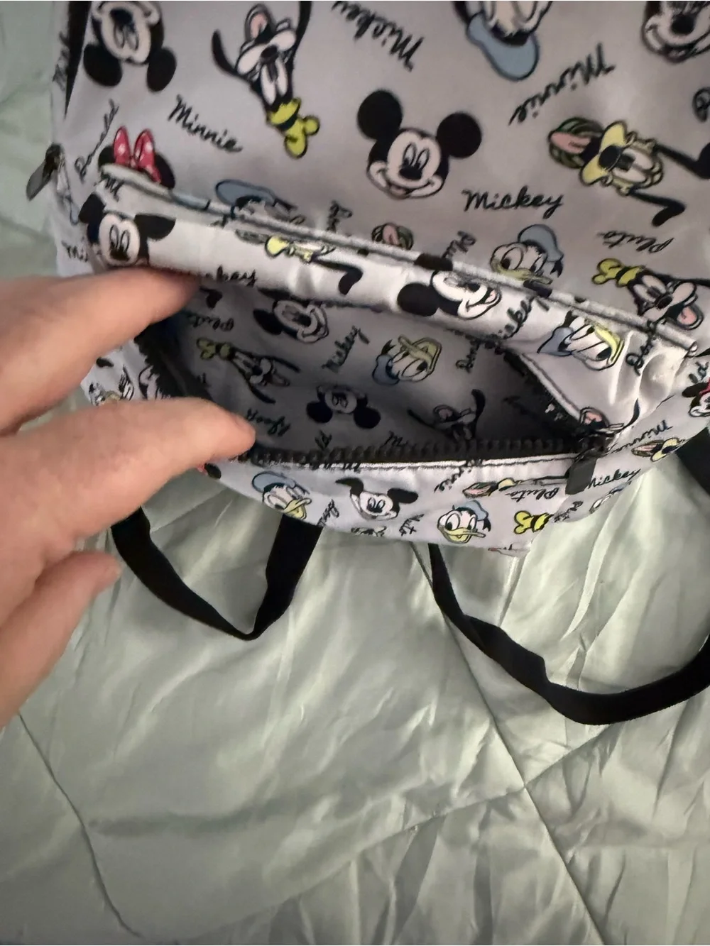 Disney Bioworld Mini Backpack in White with Black Straps and Colorful Character
